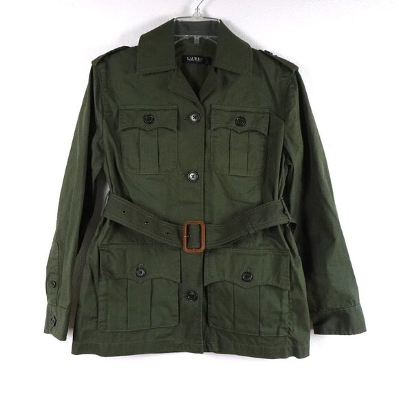 Ralph Lauren Belted Twill Field Jacket / Blazer Petite Women's Size 2P Green - Picture 1 of 9